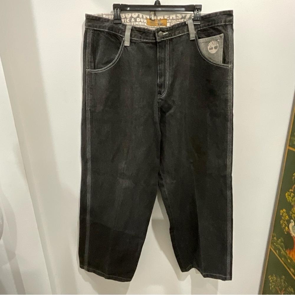 Timberland Men's Black Relaxed Straight Jeans with Contrast Stitching